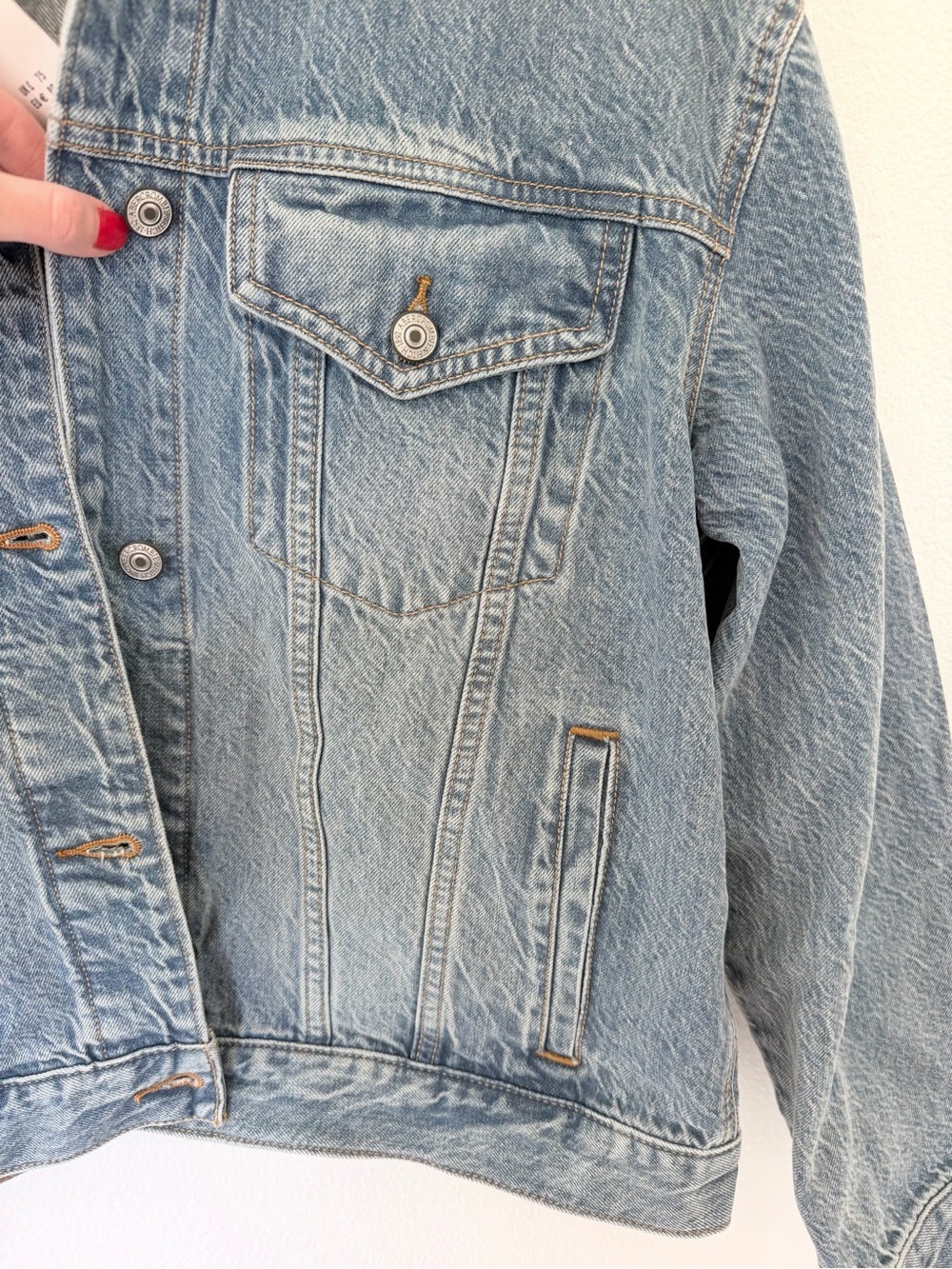 Abercrombie & Fitch Oversize Denim Jacket  Collarless Jean Jacket Size Large NWT - Picture 7 of 11